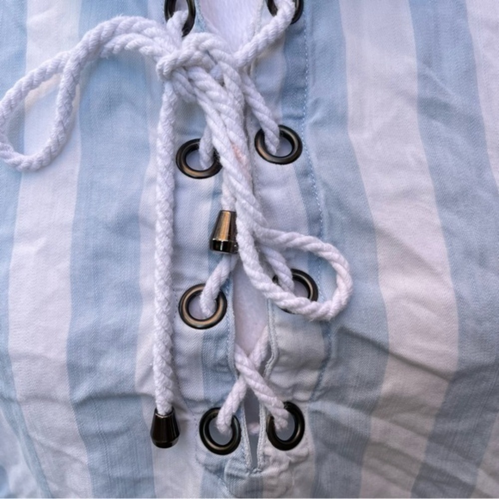 Rails Uli Block‎ Blue Stripe Shirt Lace Up Neck Nautical Coastal Top L/XL ? Read - Picture 6 of 12